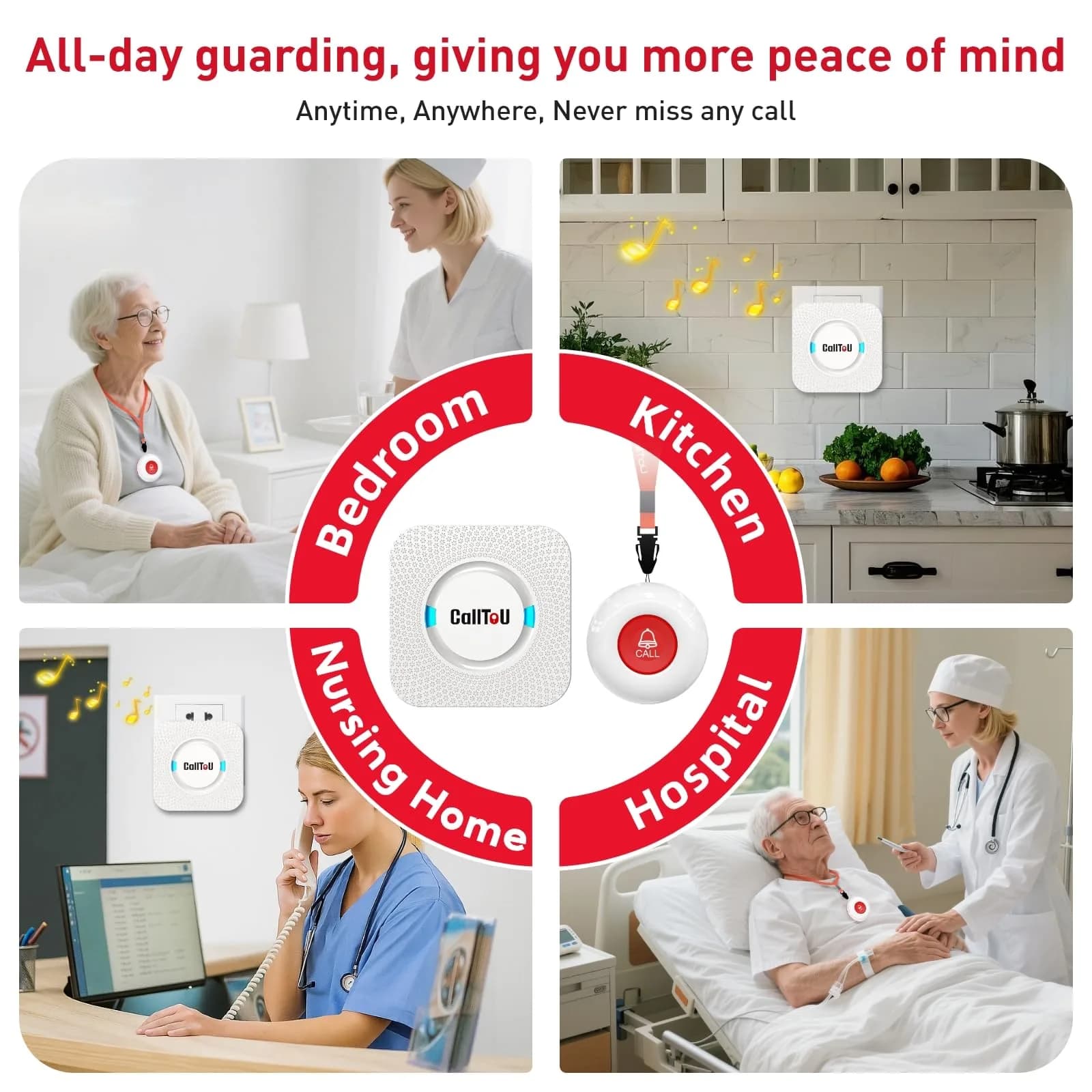 CallToU White 3+1 Wireless Caregiver Pager System with 3 Call Buttons & 2 Receivers | 500+ Ft Range - view 3