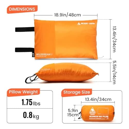 ONETIGRIS Wilddream Camping Pillow Large Orange | Shredded Memory Foam for Backpacking, Travel, Car Trips thumbnail 3