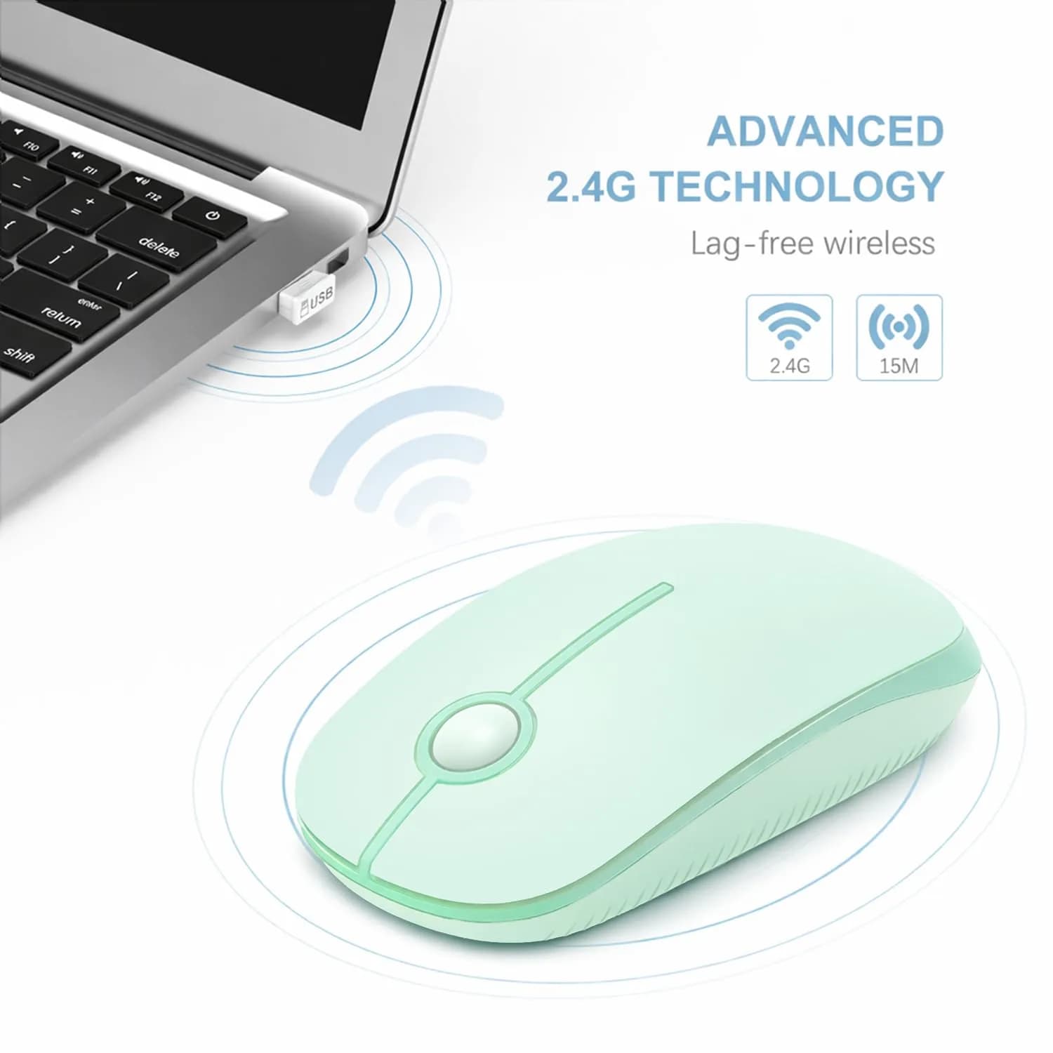 VssoPlor Wireless Mouse, 2.4G Slim Portable Computer Laptop Mouse with Nano Receiver, Light Green | Quiet Silent Optical Mice for Notebook, PC, Laptop, Computer - view 4