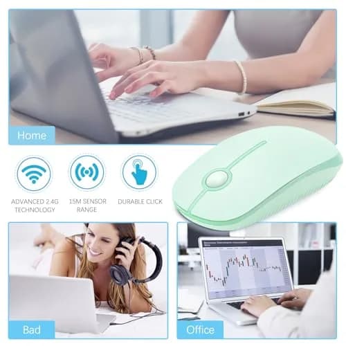 VssoPlor Wireless Mouse, 2.4G Slim Portable Computer Laptop Mouse with Nano Receiver, Light Green | Quiet Silent Optical Mice for Notebook, PC, Laptop, Computer thumbnail 5