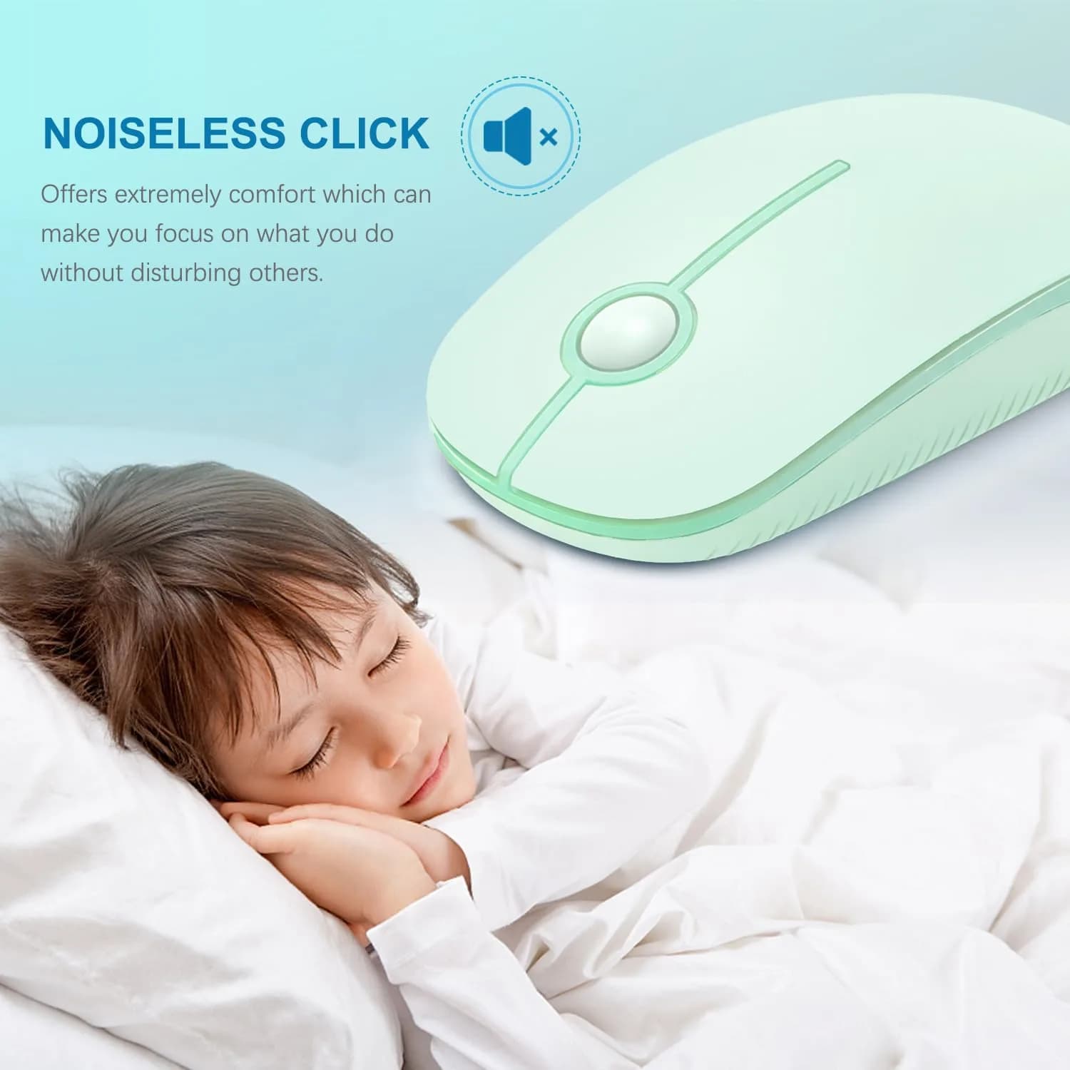 VssoPlor Wireless Mouse, 2.4G Slim Portable Computer Laptop Mouse with Nano Receiver, Light Green | Quiet Silent Optical Mice for Notebook, PC, Laptop, Computer - view 2