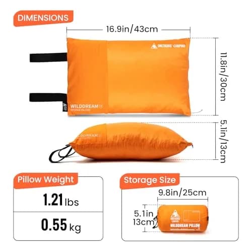ONETIGRIS Wilddream Camping Pillow Shredded Memory Foam 550g (1.2 lb) Orange | All-Season Comfort for Backpacking & Travel thumbnail 3