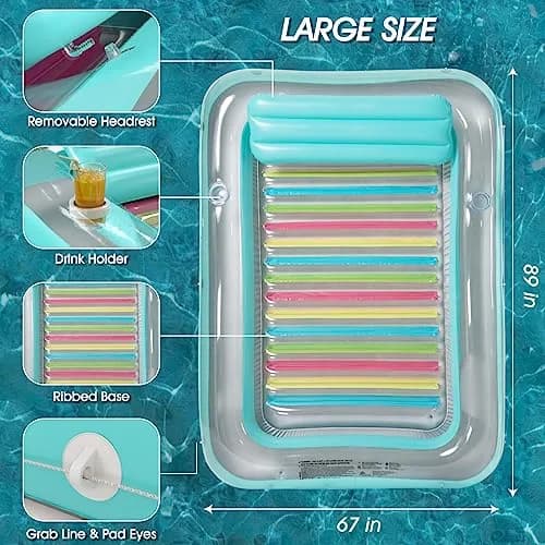 Jasonwell Inflatable Tanning Pool Lounger Float XXL Mint Green | 210 cm (89 in) x 170 cm (67 in) thumbnail 5