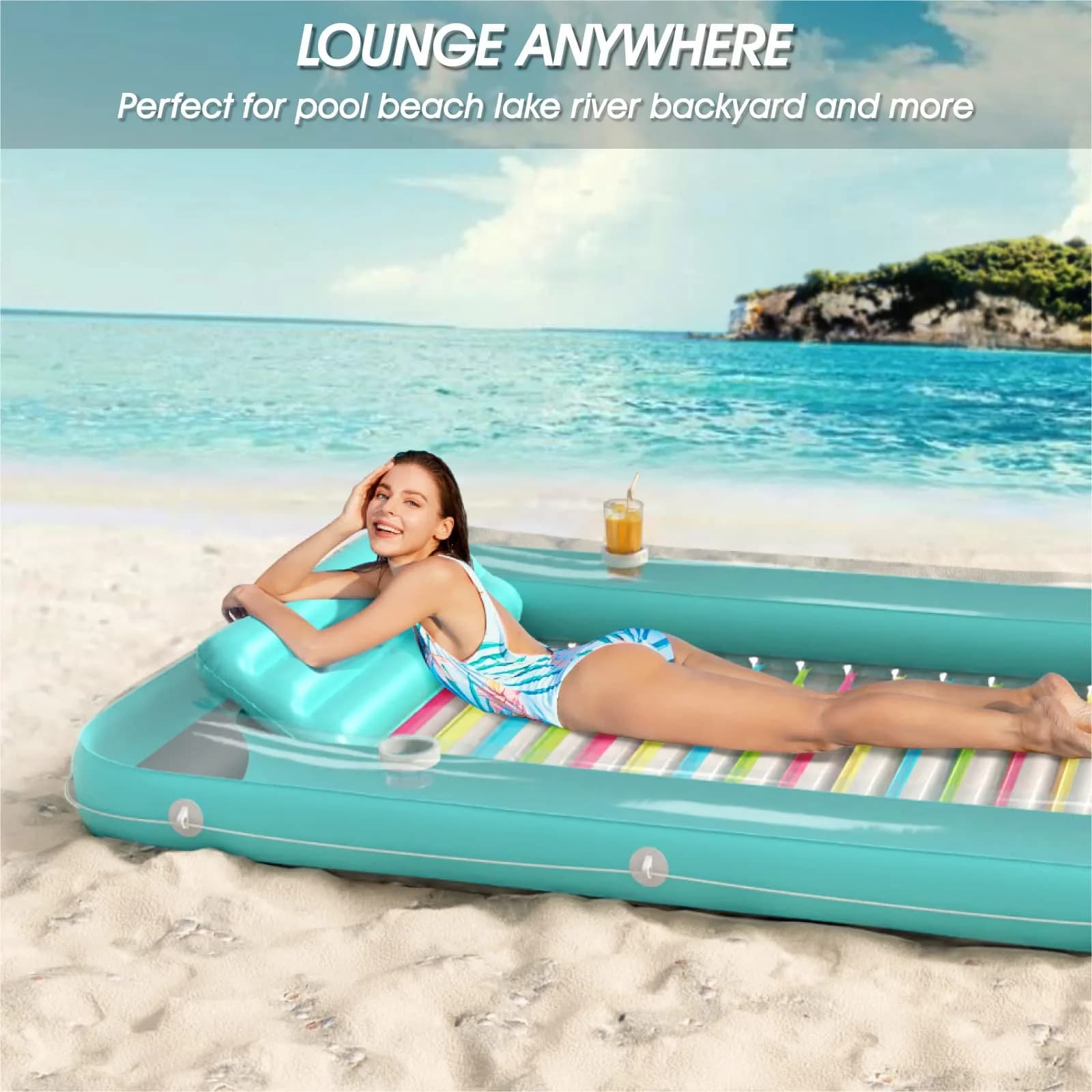 Jasonwell Inflatable Tanning Pool Lounger Float XXL | Comfortable Sunbathing Pool Raft with Cup Holders - view 4