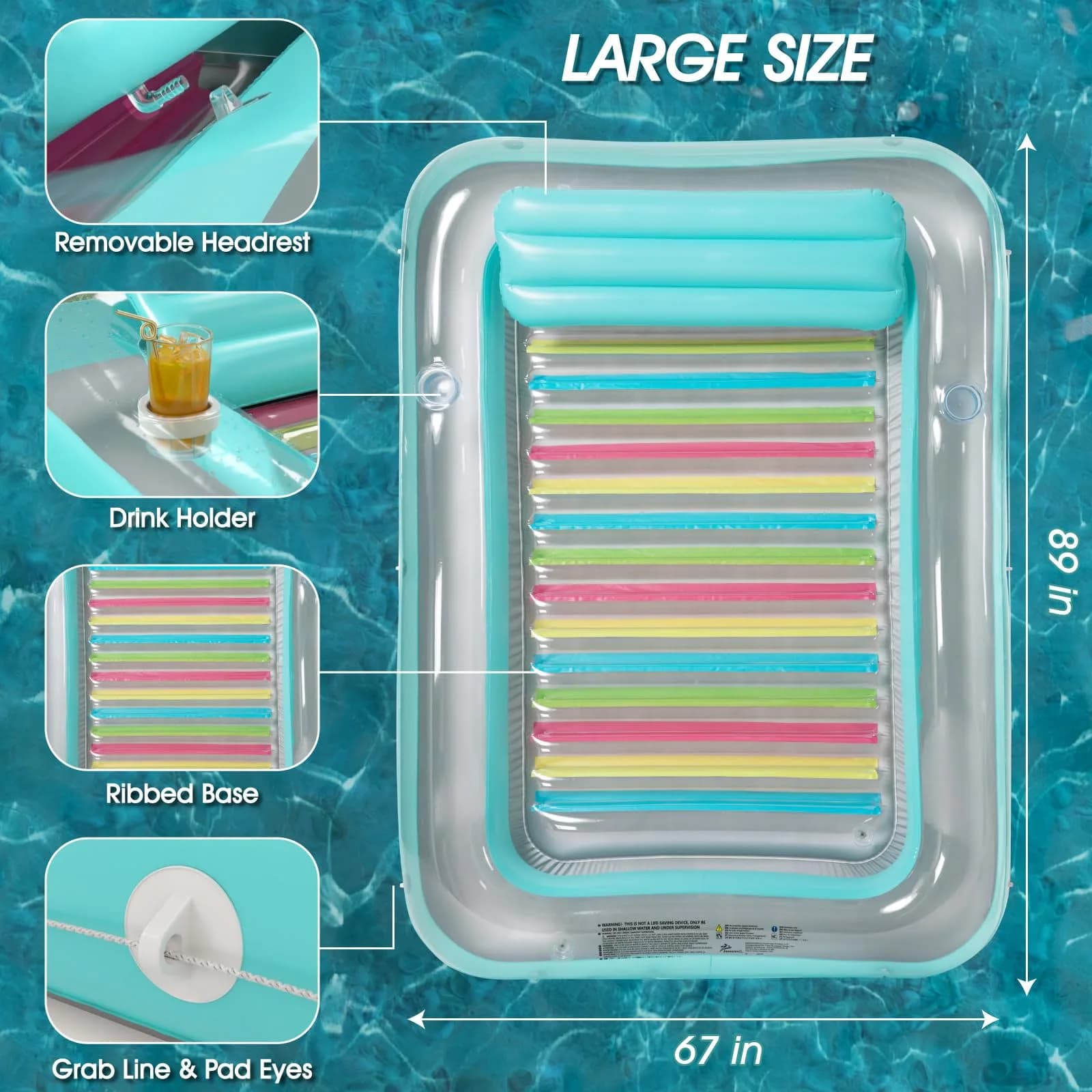 Jasonwell Inflatable Tanning Pool Lounger Float XXL | Comfortable Sunbathing Pool Raft with Cup Holders - view 5
