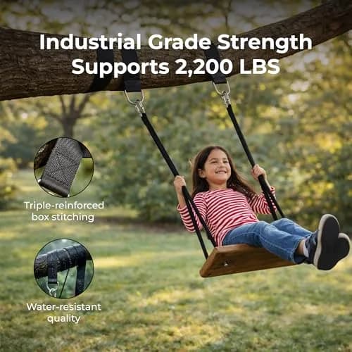 MalloMe Heavy Duty Tree Swing Straps & Hammock Straps for Trees – 2200 LB Capacity, 2 Locking Carabiners & Storage Bag | Safe for Branches or Between 2 Trees thumbnail 2