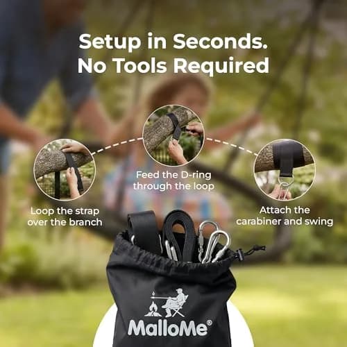 MalloMe Heavy Duty Tree Swing Straps & Hammock Straps for Trees – 2200 LB Capacity, 2 Locking Carabiners & Storage Bag | Safe for Branches or Between 2 Trees thumbnail 3