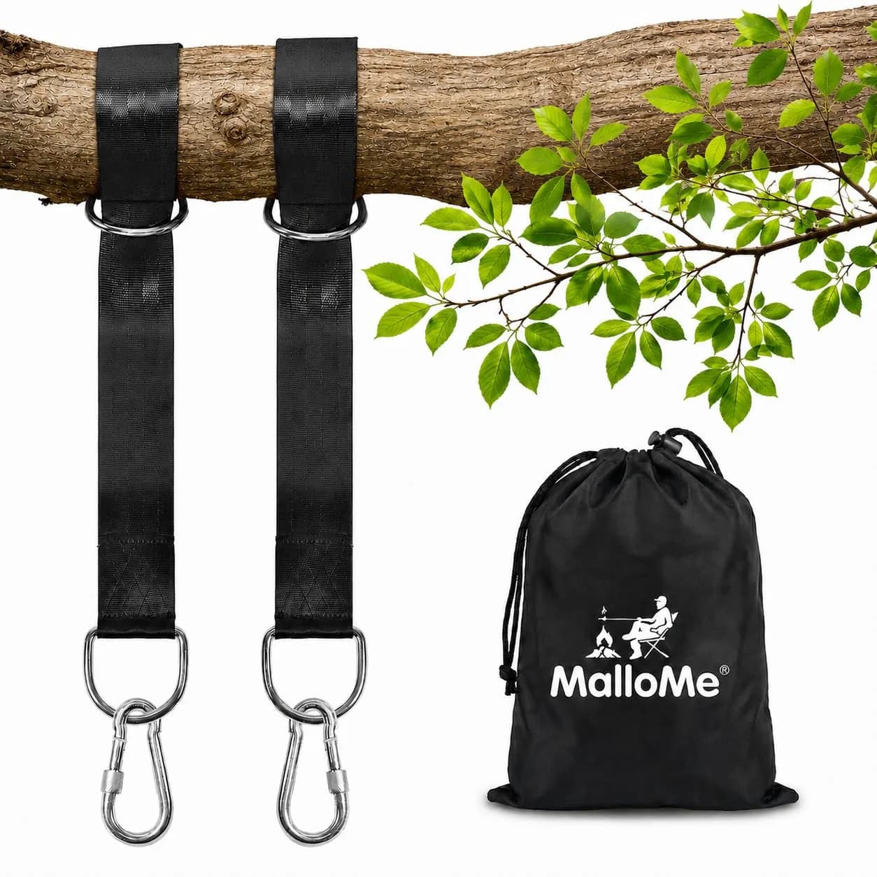 MalloMe Heavy Duty Tree Swing Straps & Hammock Straps for Trees – 2200 LB Capacity, 2 Locking Carabiners & Storage Bag | Safe for Branches or Between 2 Trees - main product image