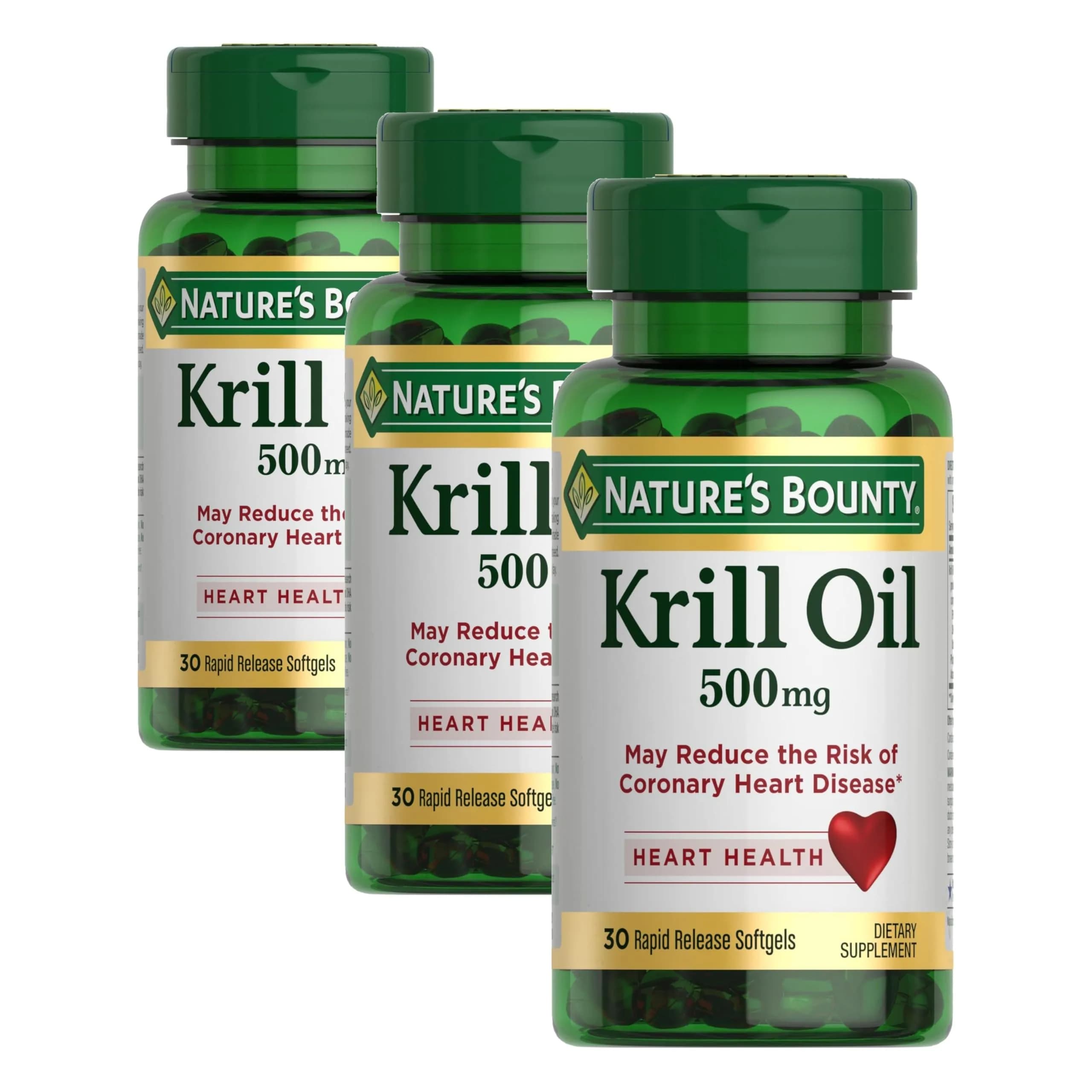 Nature's Bounty Krill Oil 500mg 90 Count (Pack of 3) | Heart Health Supplement — Softgel