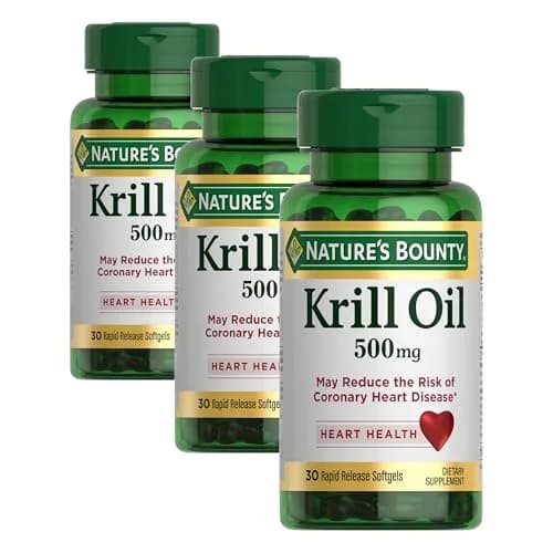 Nature's Bounty Krill Oil 500mg 90 Count (Pack of 3) | Heart Health Supplement thumbnail 1