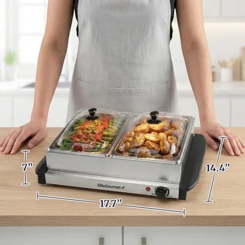 Elite Gourmet Dual Buffet Server 5 Quart (4.73 L) | Keeps Food Hot for Hours thumbnail 4