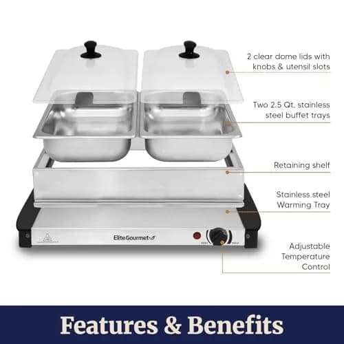Elite Gourmet Dual Buffet Server 5 Quart (4.73 L) | Keeps Food Hot for Hours thumbnail 6