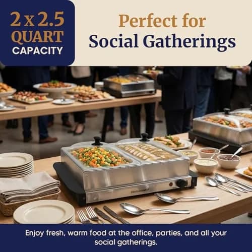 Elite Gourmet Dual Buffet Server 5 Quart (4.73 L) | Keeps Food Hot for Hours thumbnail 2