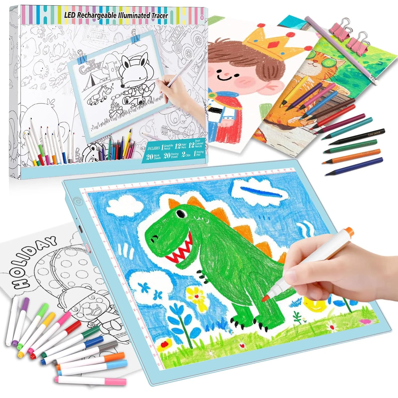 ME456 Light Up Tracing Board Kit Blue 34cm (13.4") | Rechargeable LED Drawing Tablet for Kids Ages 3-12