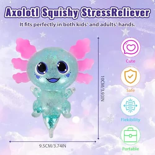 Puffwize Axolotl Squishy Toy Squeeze Stress Ball 9.5cm (3.74") | Non-Toxic Sensory Toy for Kids & Adults thumbnail 4