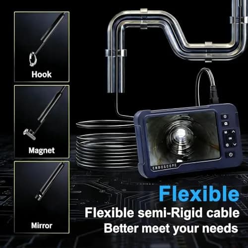 COOVIE 5-Inch HD Endoscope Camera with 3 Lenses & 8 LEDs | 5m (16.5ft) Semi-Rigid Cable, 1920P Video thumbnail 5