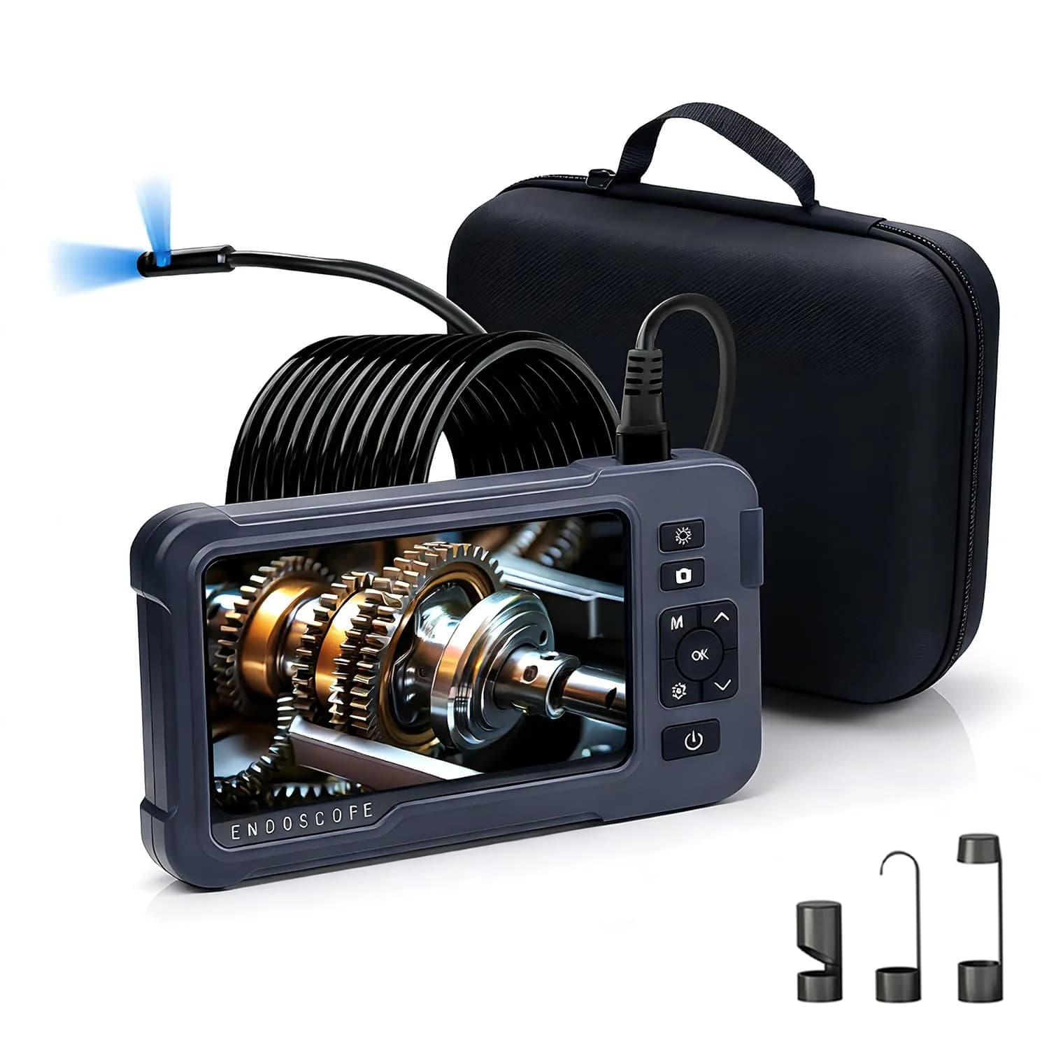 COOVIE 5-Inch HD Endoscope Camera with 3 Lenses & 8 LEDs | 5m (16.5ft) Semi-Rigid Cable, 1920P Video