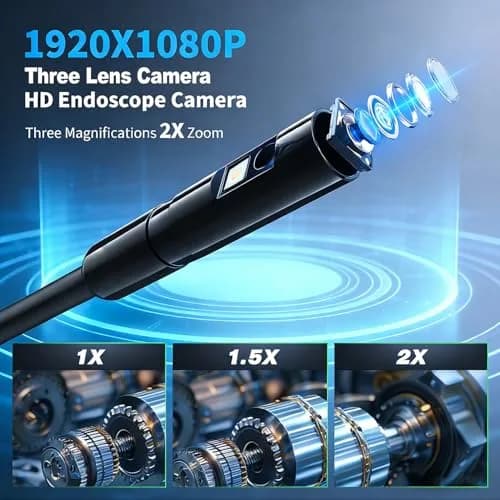 COOVIE 5-Inch HD Endoscope Camera with 3 Lenses & 8 LEDs | 5m (16.5ft) Semi-Rigid Cable, 1920P Video thumbnail 3