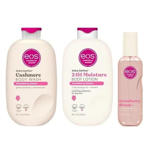 eos Essentials Bundle Body Wash Mist Lotion Strawberry Dream | Hydrating Skin Care Set - main product image