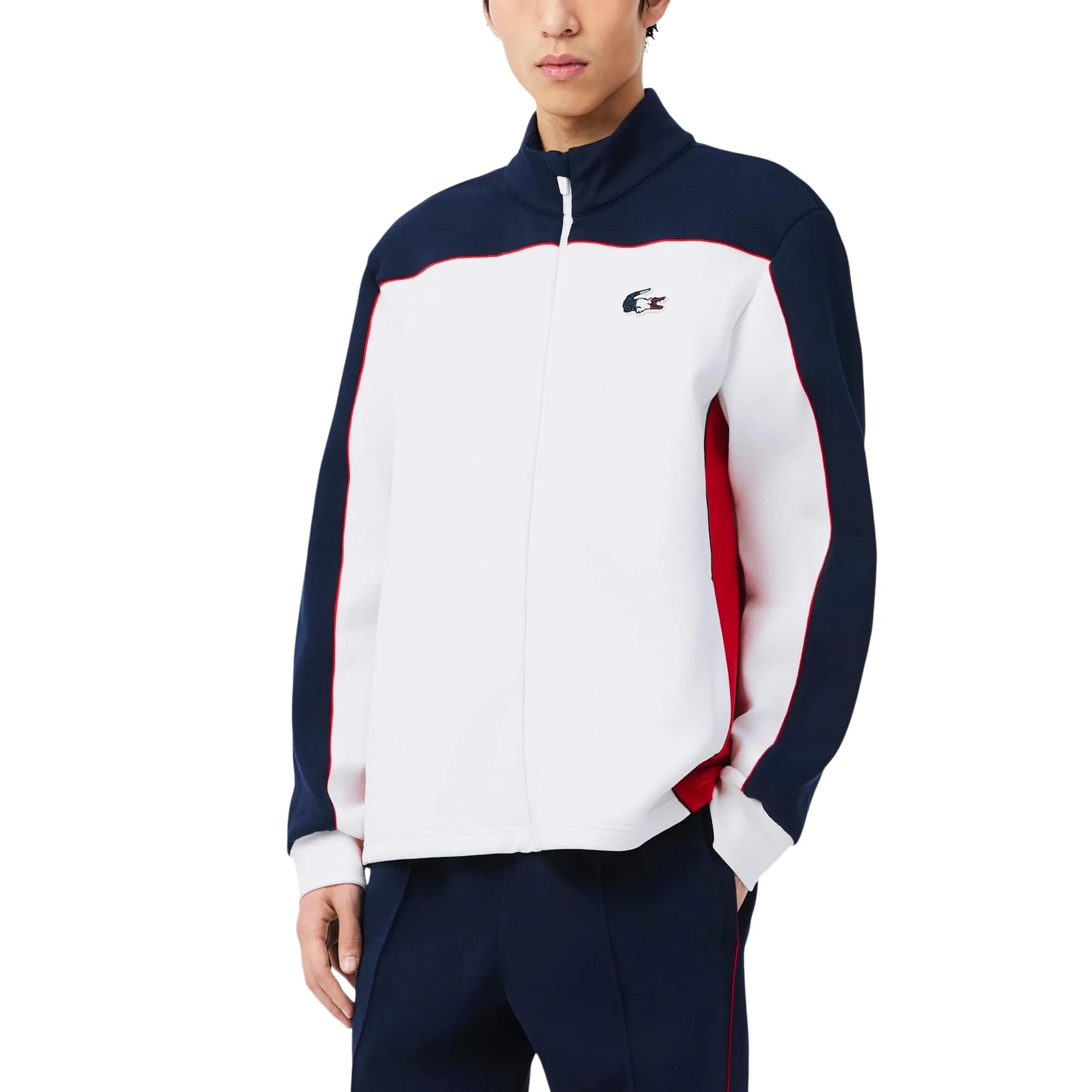Lacoste Unisex French Tennis Team Ceremony Jacket, Navy Blue/White/Red, X-Large | Modern Color-Blocking with Official French Tennis Details — Navy Blue/White/Red