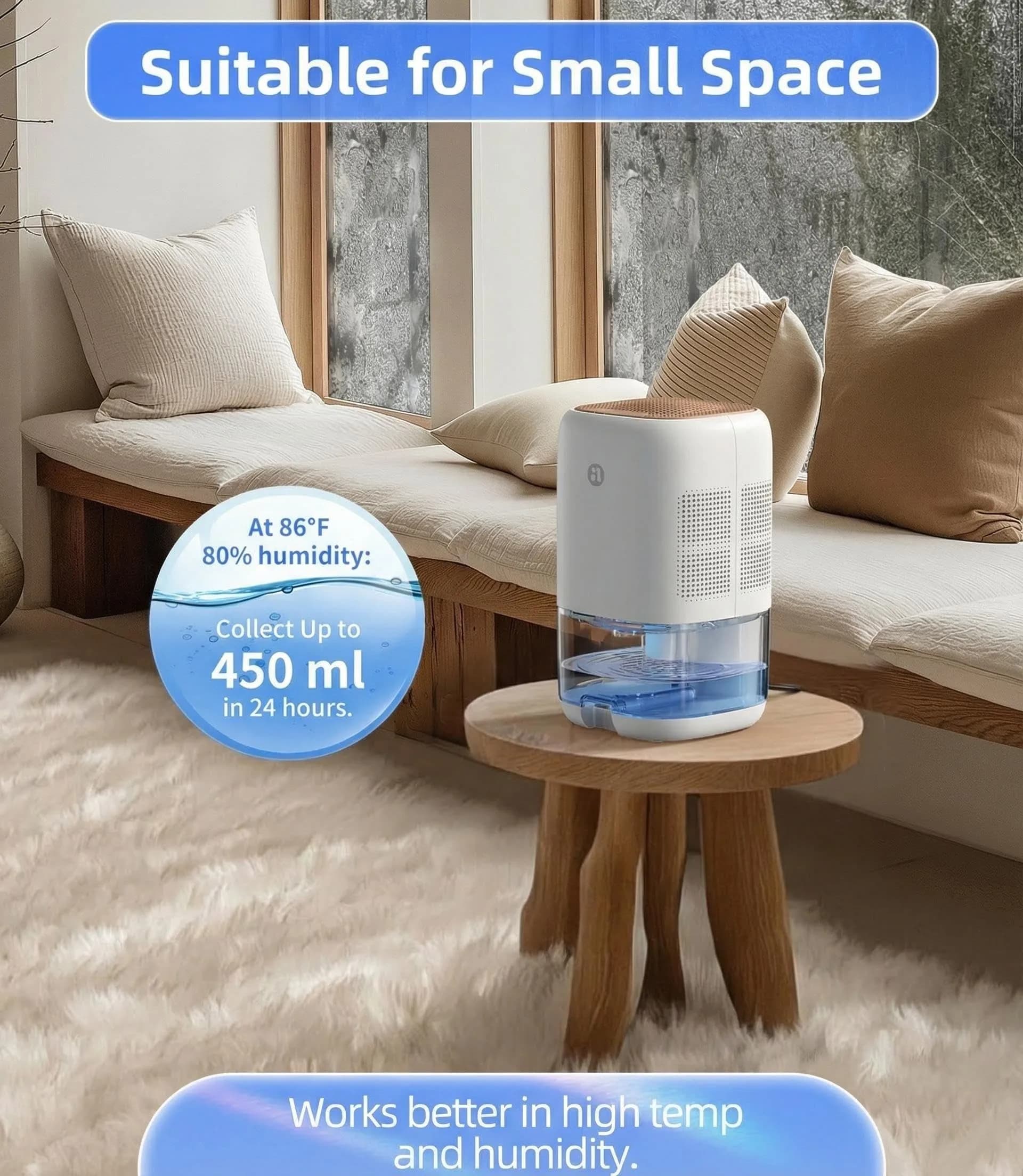 TABYIK 35 OZ Dehumidifier for Bedroom RV, Quiet with Auto Shut Off, Gold | Removes up to 16 oz moisture daily for spaces up to 280 sq.ft. - view 5