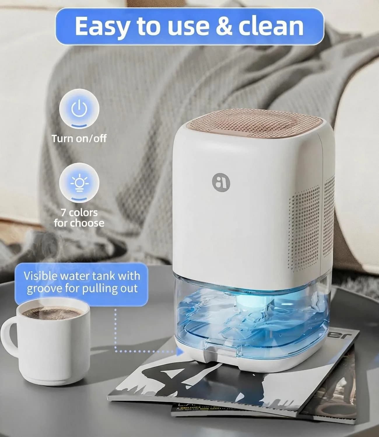 TABYIK 35 OZ Dehumidifier for Bedroom RV, Quiet with Auto Shut Off, Gold | Removes up to 16 oz moisture daily for spaces up to 280 sq.ft. - view 4