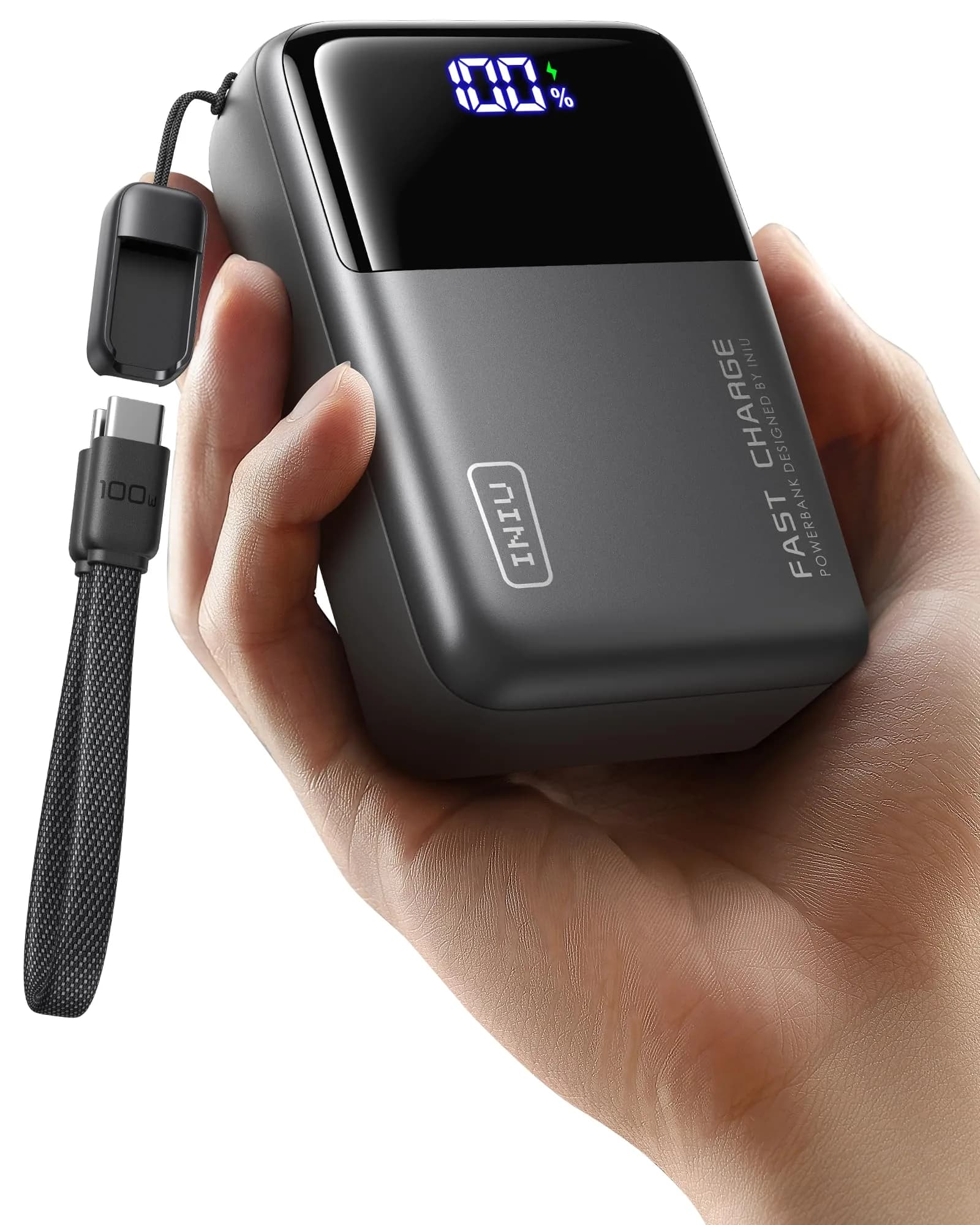 INIU Laptop Power Bank 25000mAh 100W | Travel-Ready Fast Charging Power Station — Metallic Black / Mini Size