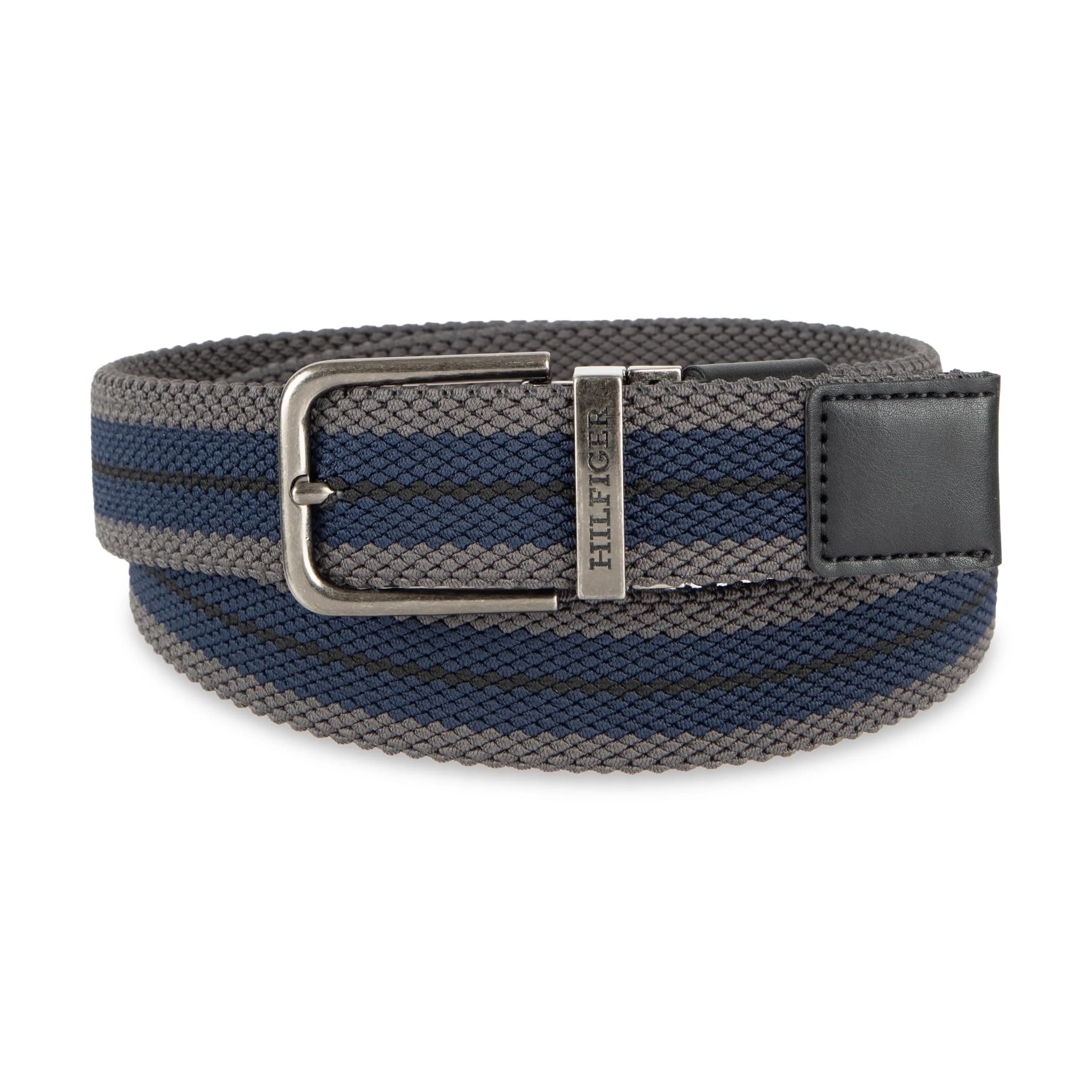 Tommy Hilfiger Men's Reversible Fabric Stretch Belt, Black/Gray/Navy, Large thumbnail 2
