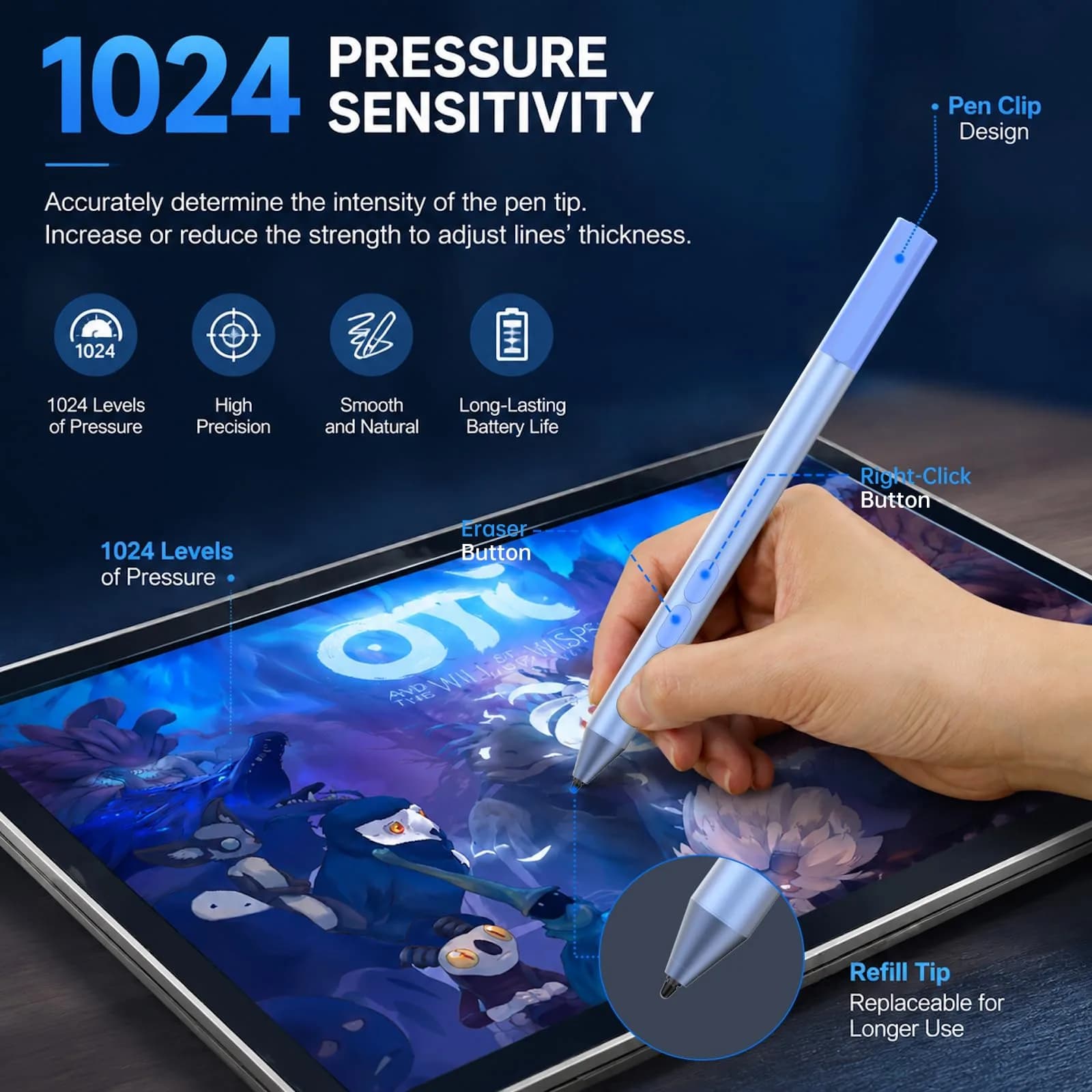 ANYQOO Sapphire Active Stylus Pen for HP Laptops | 1024 Pressure Levels, 300-Day Battery, MPP 1.51 - view 4
