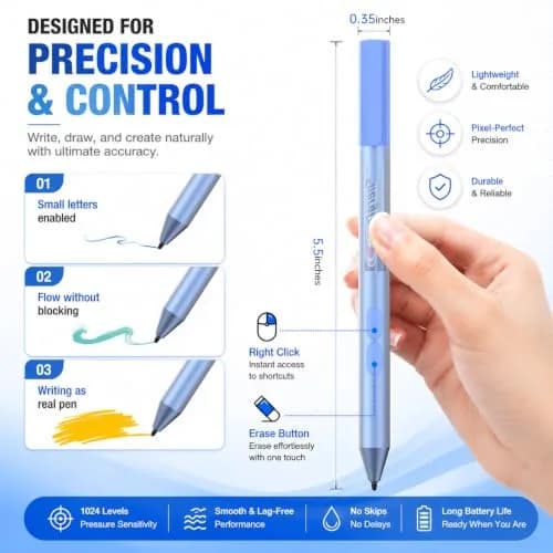 ANYQOO Active Stylus Pen for HP Laptops, 1024 Pressure Levels, 300-Day Battery, Sapphire thumbnail 6