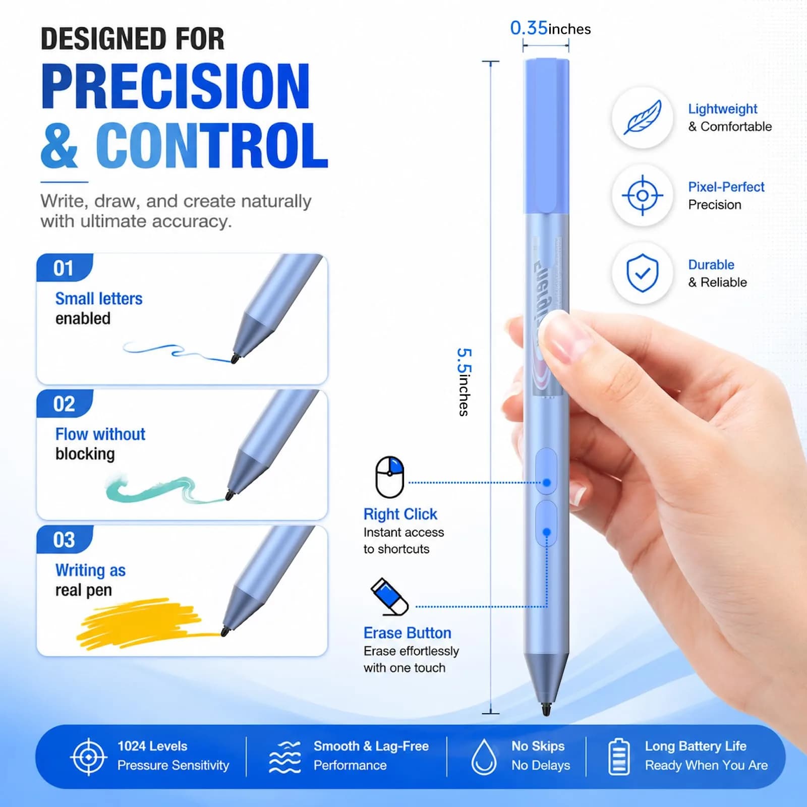 ANYQOO Active Stylus Pen for HP Laptops, 1024 Pressure Levels, 300-Day Battery, Sapphire - view 6