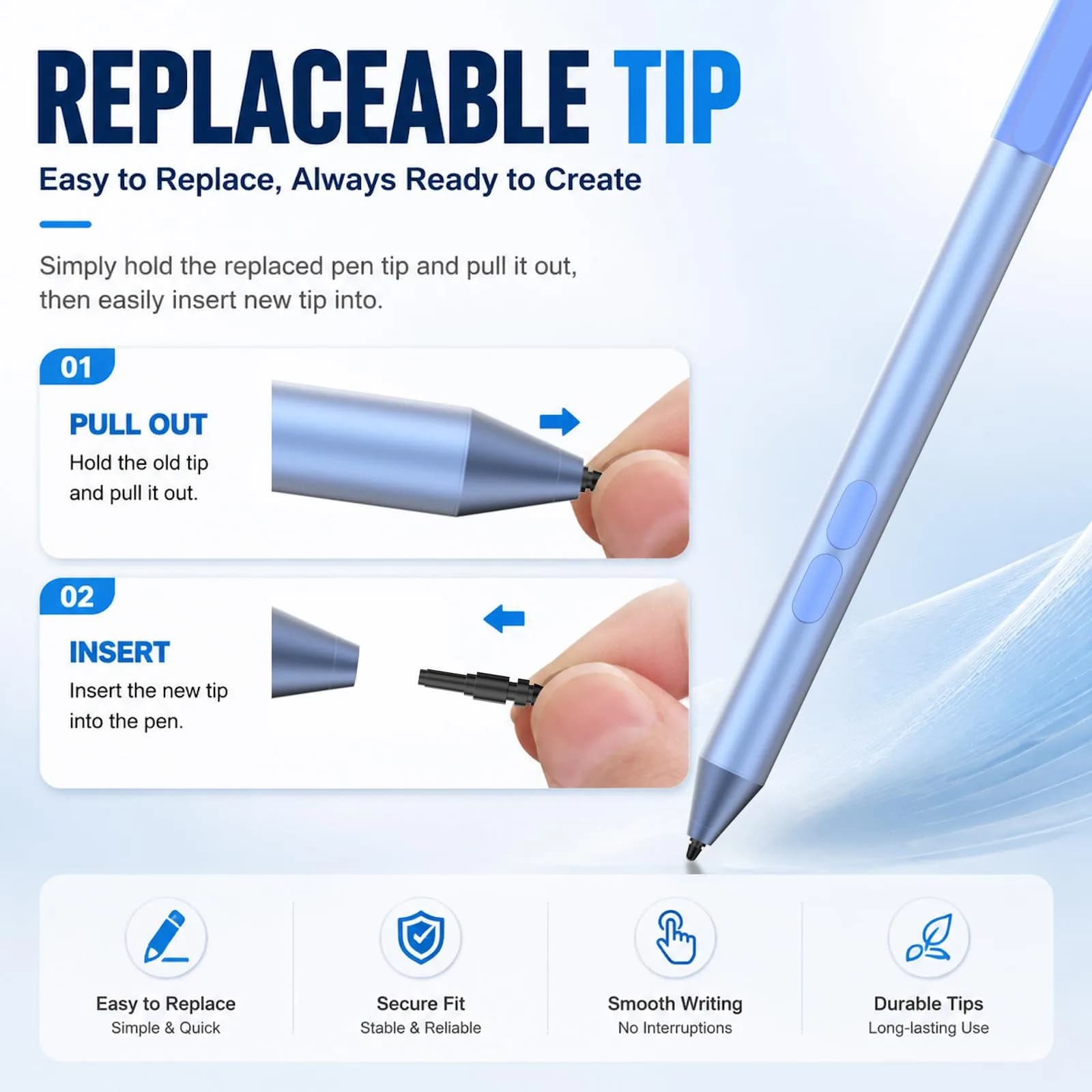 ANYQOO Active Stylus Pen for HP Laptops, 1024 Pressure Levels, 300-Day Battery, Sapphire - view 7