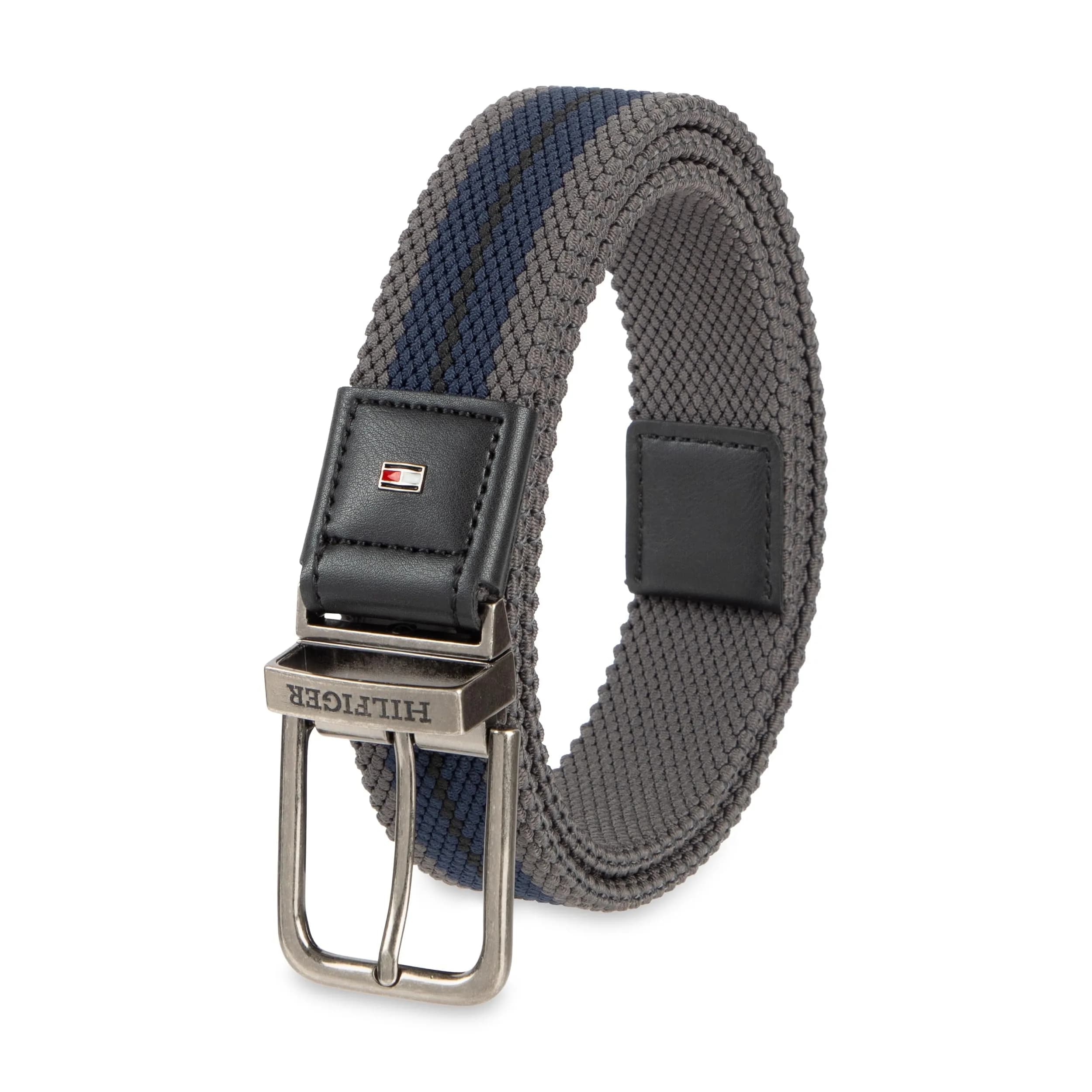 Tommy Hilfiger Men's Reversible Fabric Stretch Belt, Black/Gray/Navy, Small - main product image