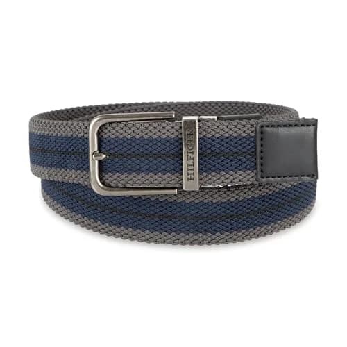 Tommy Hilfiger Men's Reversible Fabric Stretch Belt, Black/Gray/Navy, Small thumbnail 2