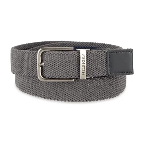 Tommy Hilfiger Men's Reversible Fabric Stretch Belt, Black/Gray/Navy, Small thumbnail 3