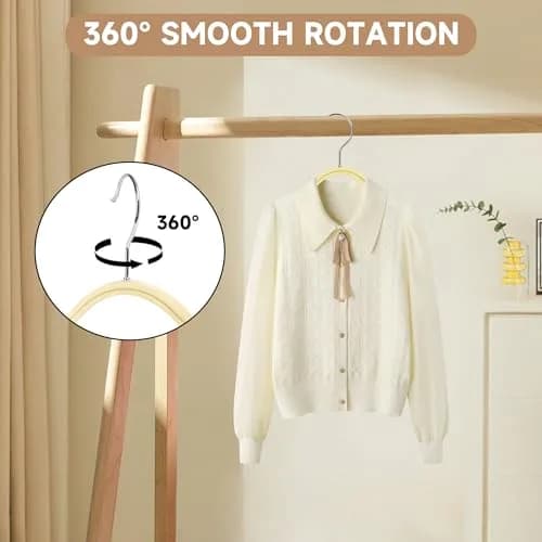 BP4U Slim Birch Wood Hangers with Non-Slip Rubber Strips 36-Pack | Space-Saving & Heavy Load Support thumbnail 4