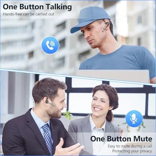New Bee Bluetooth Headset V5.1 72H Talk Dual Mic with Mute Button, Wireless Hand-Free Bluetooth Earpiece with 500mAh Charging Case (Black) thumbnail 4