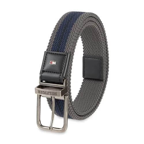 Tommy Hilfiger Men's Reversible Fabric Stretch Belt, Black/Gray/Navy, X-Large thumbnail 1