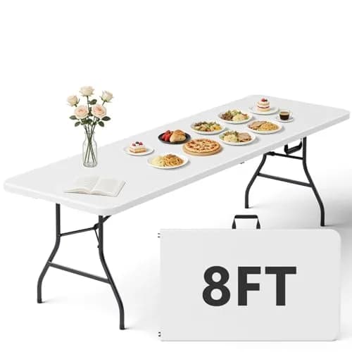 FurniEdge Folding Table 8FT White Heavy Duty Plastic | Portable & Space-Saving (70-120 chars) thumbnail 1
