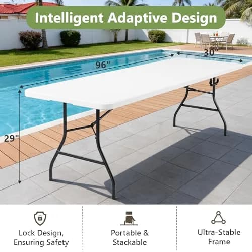 FurniEdge Folding Table 8FT White Heavy Duty Plastic | Portable & Space-Saving (70-120 chars) thumbnail 2