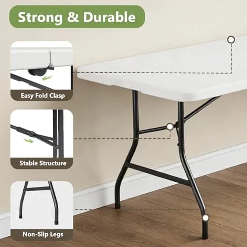 FurniEdge Folding Table 8FT White Heavy Duty Plastic | Portable & Space-Saving (70-120 chars) thumbnail 3