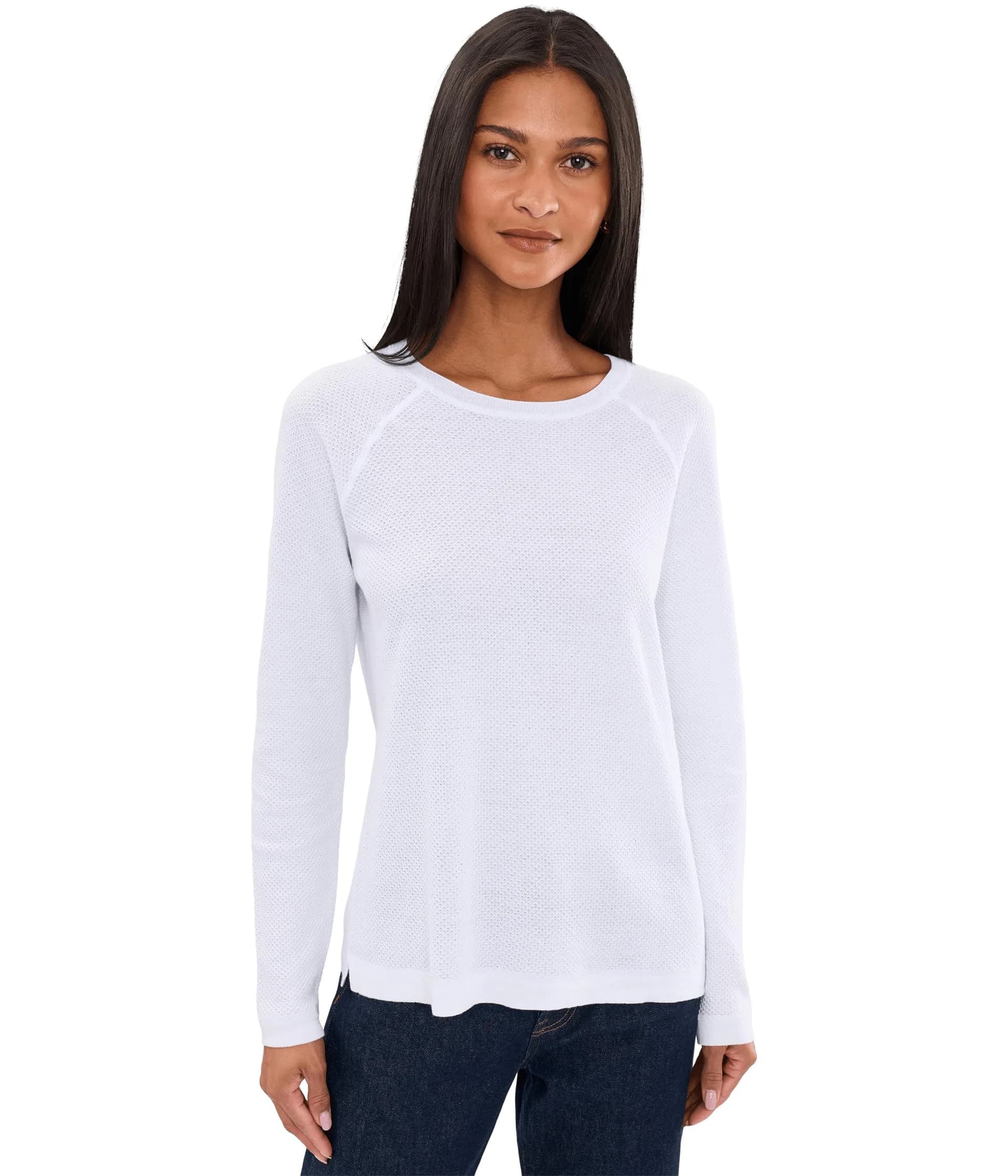 Elliott Lauren Waffle Stitch Raglan Sweater White XS | Cozy Cotton, Relaxed Fit