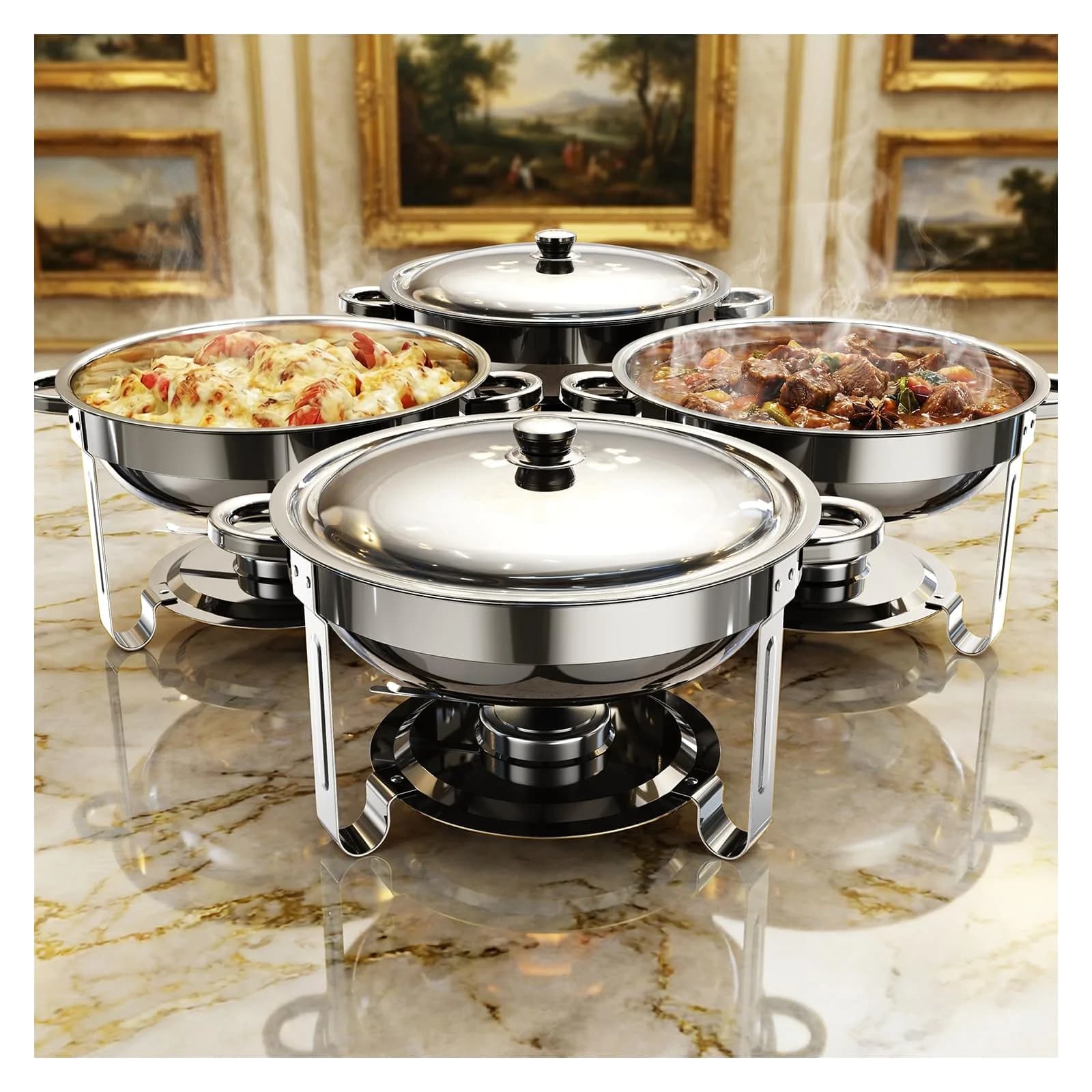 Ublue Chafing Dishes for Buffet 4 Pack | 5QT Stainless Steel Food Warmers, Durable & Safe (70-120 chars) - main product image