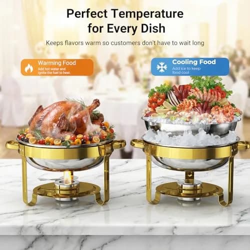 Ublue Chafing Dishes for Buffet 4 Pack | 5QT Round Stainless Steel Food Warmers thumbnail 4