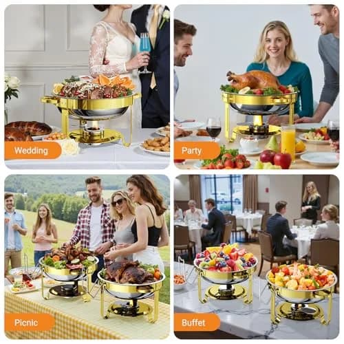 Ublue Chafing Dishes for Buffet 4 Pack | 5QT Round Stainless Steel Food Warmers thumbnail 8