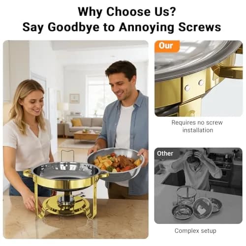 Ublue Chafing Dishes for Buffet 4 Pack | 5QT Round Stainless Steel Food Warmers thumbnail 2