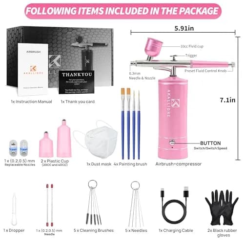 AKALLIBRE Airbrush Kit with Compressor, 48PSI High-Pressure Non-Clogging | Cordless, Adjustable, Versatile thumbnail 2