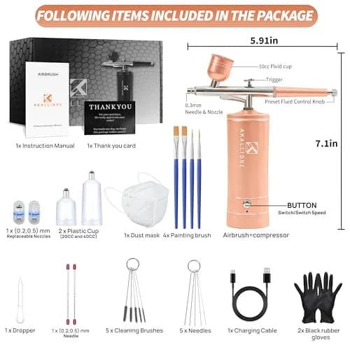 AKALLIBRE Airbrush Kit with Compressor, 48PSI High-Pressure Non-Clogging | Cordless, Portable & Versatile for Art & Makeup thumbnail 2
