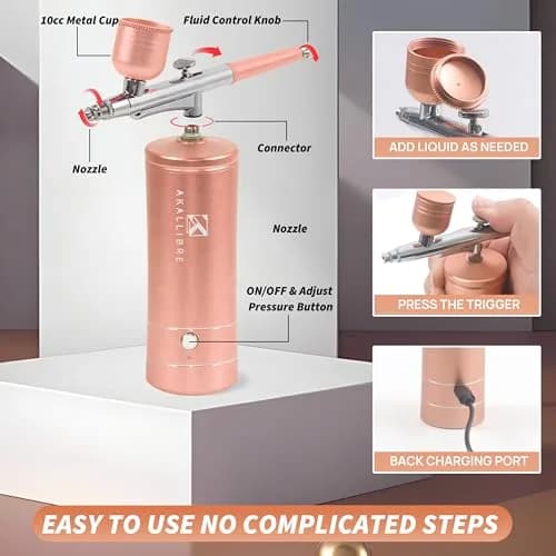AKALLIBRE Airbrush Kit with Compressor, 48PSI High-Pressure Non-Clogging | Cordless, Portable & Versatile for Art & Makeup thumbnail 3
