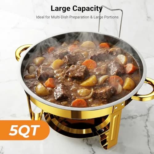 Ublue 5QT Round Stainless Steel Chafing Dishes 2 Pack | Buffet Food Warmers for Events thumbnail 5